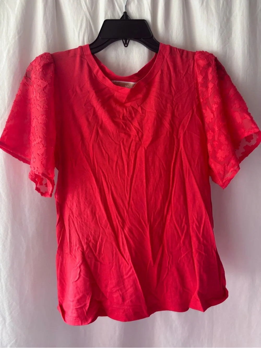 Michael Kors Bright Red Lace Sleeve Top
